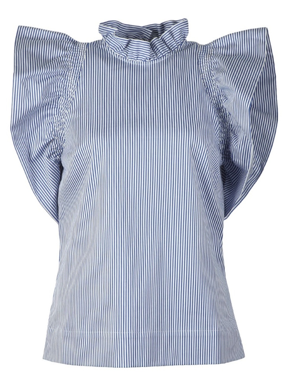 Ted Baker Blue and White Pinstripe Flutter-Sleeve Blouse